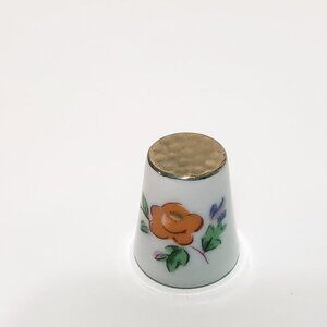 Orange Purple Pink Flowers Floral Thimble Porcelain Vintage 1" Japan